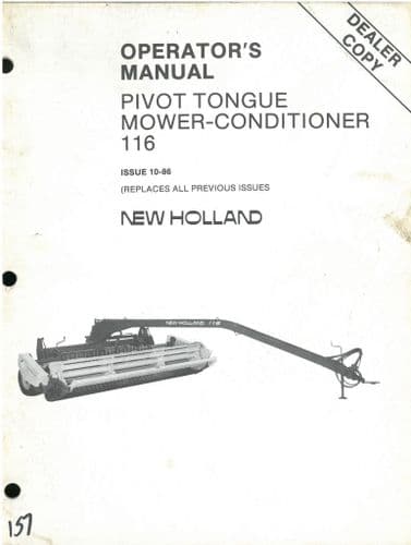 New Holland Pivot Tongue Mower Conditioner 116  Operators Manual