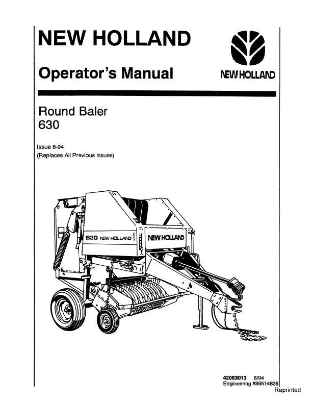 New Holland Round Baler 630 Operators Manual