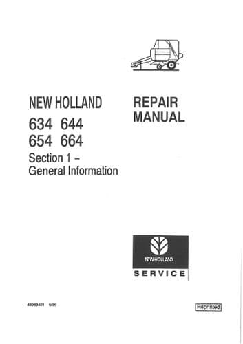 New Holland Round Baler 634 644 654 & 664 Workshop Service Manual