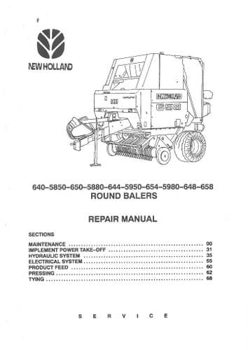 New Holland Round Baler 640 644 648 650 654 658 5850 5880 5950 5980 Workshop Service Manual
