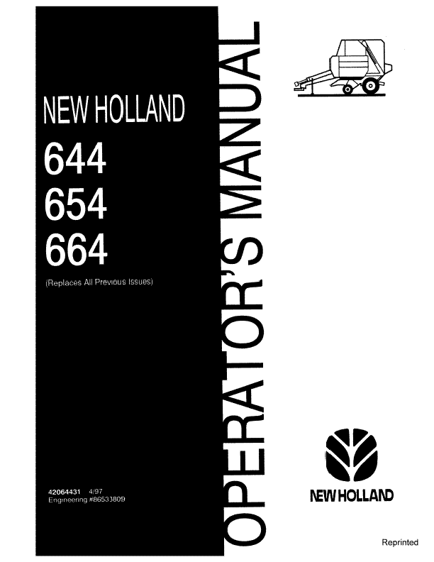 New Holland Round Baler 644 654 & 664 Operators Manual
