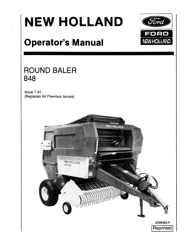 New Holland Round Baler 848 Operators Manual