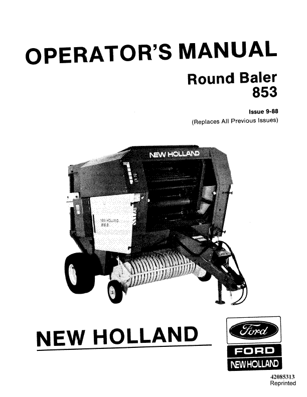 New Holland Round Baler 853 Operators Manual