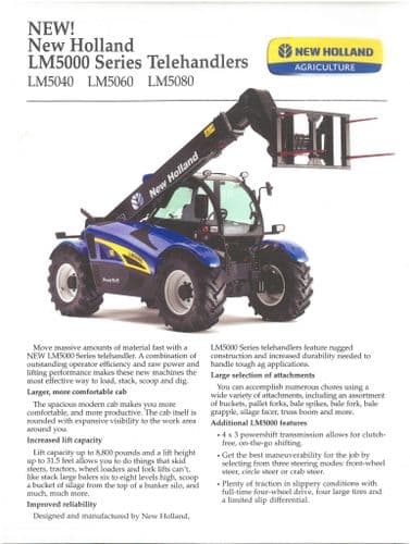 Telehandler 5000 New Holland Telehandler LM5000 Series LM5040 LM5060 LM5080 Brochure