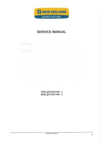 New Holland Tractor 7630 & 8030 Workshop Service Manual