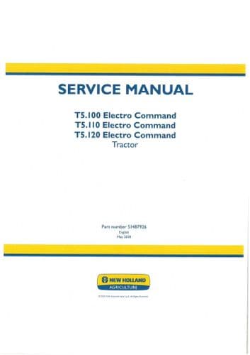 New Holland Tractor Electro Command T5.100, T5.110 & T5.120  Workshop Service Manual - PDF ONLY