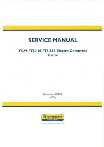 New Holland Tractor Electro Command T5.95, T5.105 & T5.115 Workshop Service Manual