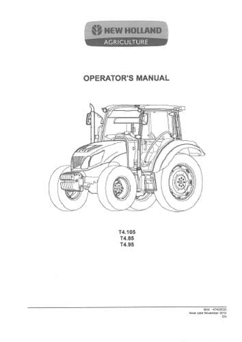New Holland Tractor T4.105 T4.85 T1.95 Operators Manual