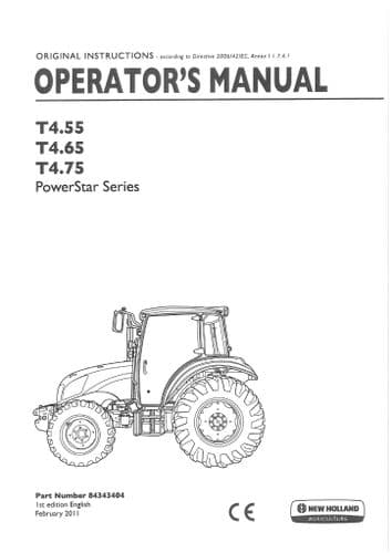 New Holland Tractor T4.55 T4.65 T4.75 PowerStar Operators Manual