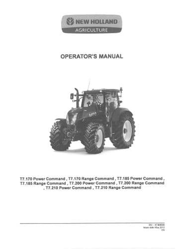 New Holland Tractor T7.170 T7.185 T7.200 T7.210 Power and Range Command 2012 Operators Manual