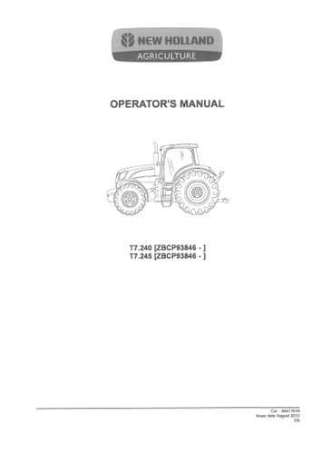 New Holland Tractor T7.240 T7.245 Operators Manual