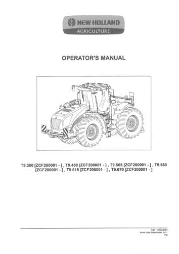 New Holland Tractor T9.390 T9.4500 T9.505 T9.560 T9.615 T9.670 Operators Manual