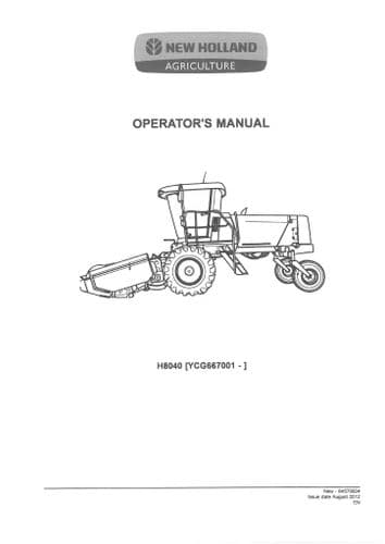 New Holland Windrower Swather H8040 Operators Manual