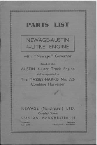 Newage Austin 4 Litre Engine Parts Manual - As in Massey Harris 726 Combines