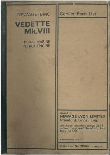 Newage BMC Vedette Mk.VIII 1100cc Marine Engine Parts Manual