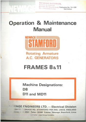 Newage Stamford Rotating Armature AC Generator D8, D11 and MD11 Operators Manual