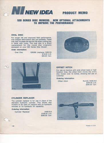 NI New Idea - 520 Series Disc Mower Optional Attachments Brochure