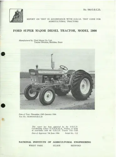 NIAE Ford Super Major Diesel Tractor - Model 5000 Test Report Brochure