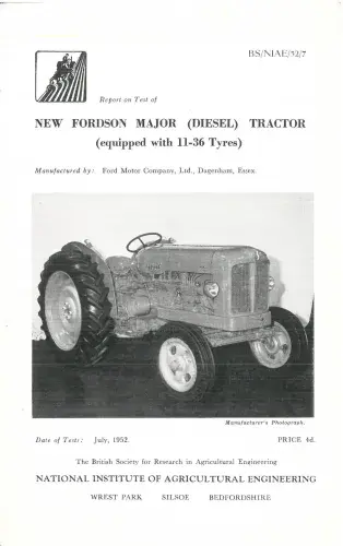 NIAE New Fordson Tractor Major (Diesel with 11-36 Tyres) Test Report Brochure