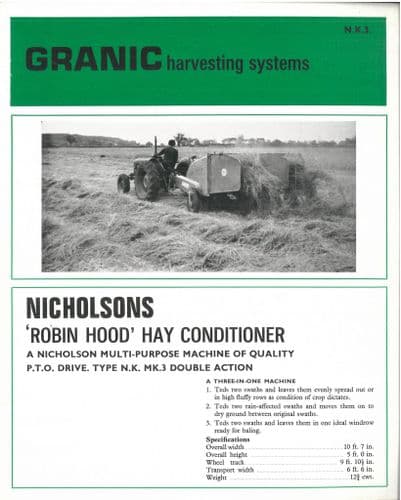 Nicholsons Hay Conditioner 'Robin Hood' Tedder Brochure