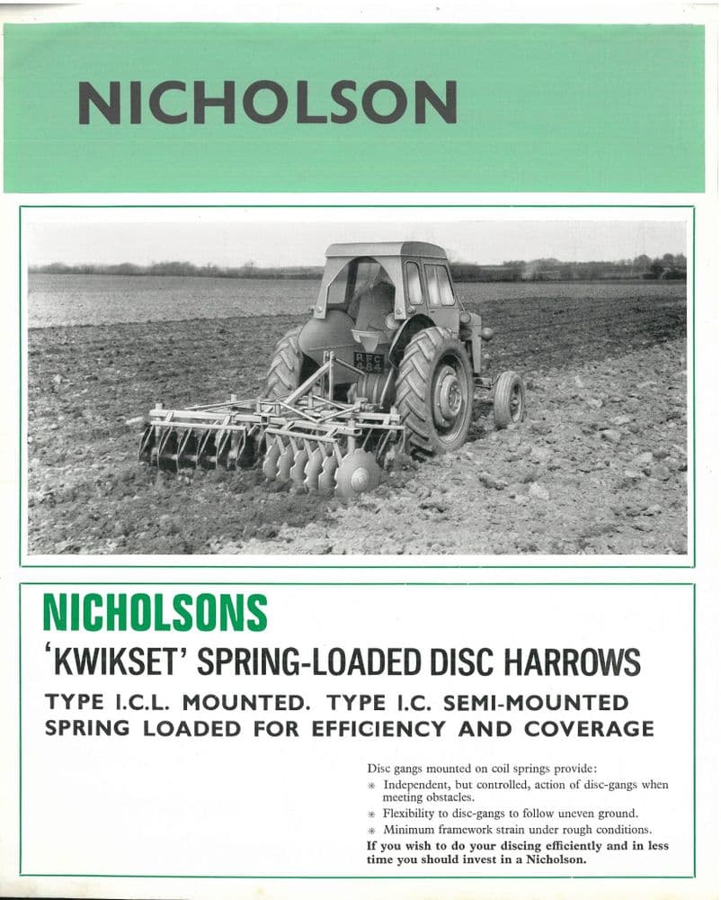 Nicholsons Kwikset Spring Loaded Disc Harrow Brochure