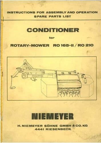 Niemeyer Conditioner for Rotary Mower RO165-II & RO210 Operators Manual with Parts List