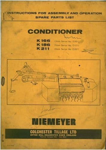 Niemeyer Conditioner K166 K186 K211 Operators Manual with Parts List