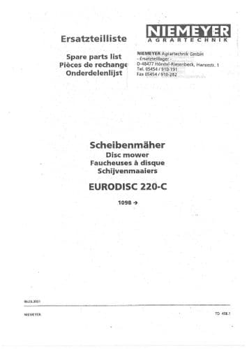 Niemeyer Disc Mower Eurodisc 220-C Parts Manual
