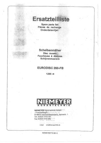 Niemeyer Disc Mower Eurodisc 260FB Parts Manual