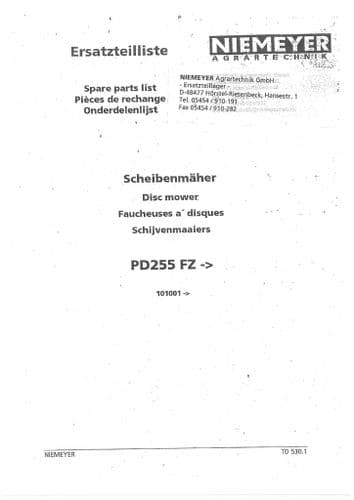 Niemeyer Disc Mower PD255 FZ Parts Manual
