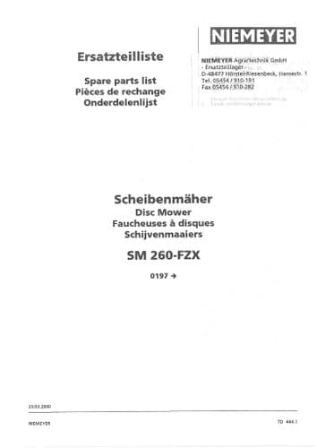Niemeyer Disc Mower PD305FZ Parts Manual