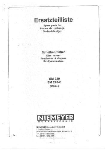 Niemeyer Disc Mower SM220 SM220C Parts Manual