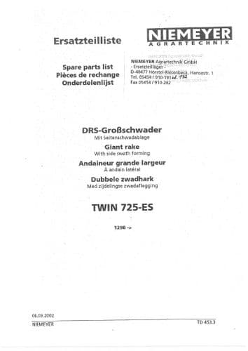 Niemeyer DRS Giant Rake Twin 725ES Parts Manual