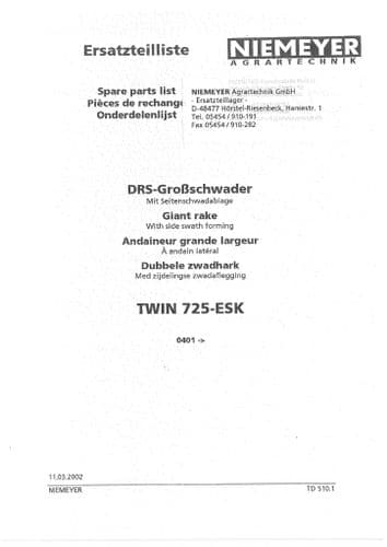 Niemeyer DRS Giant Rake Twin 725ESK Parts Manual