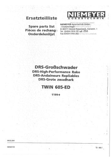 Niemeyer DRS High Performance Rake Twin 605ED Parts Manual
