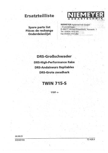 Niemeyer DRS High Performance Rake Twin 715S Parts Manual