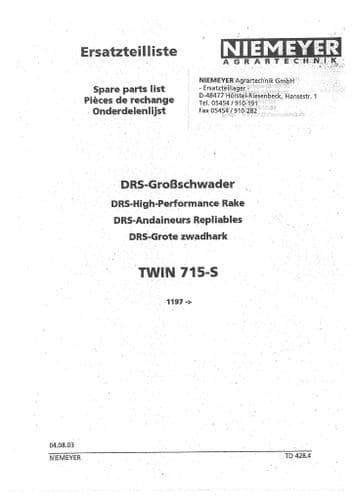 Niemeyer DRS High Performance Rake Twin 715S Parts Manual