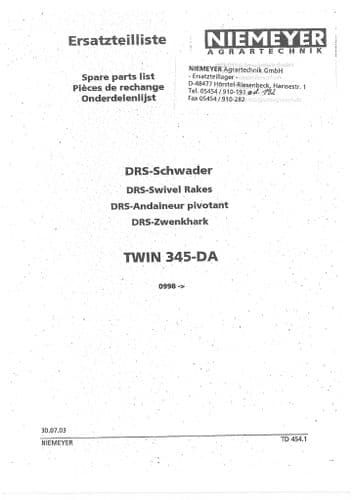 Niemeyer DRS Swivel Rake Twin 345DA Parts Manual