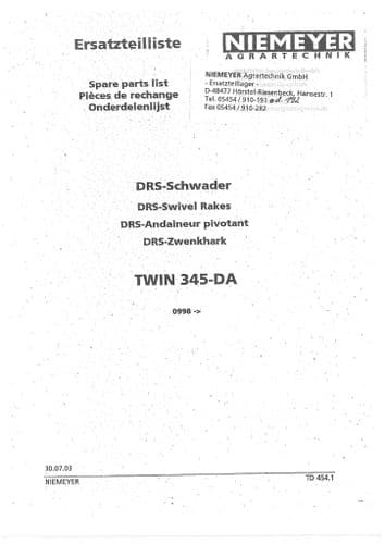 Niemeyer DRS Swivel Rake Twin 345DA Parts Manual