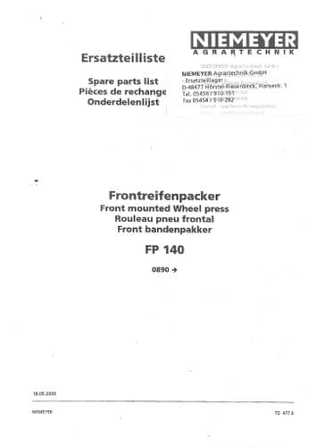 Niemeyer Front Mounted Wheel Press FP140 Parts Manual