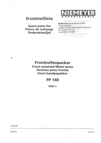 Niemeyer Front Mounted Wheel Press FP140 Parts Manual