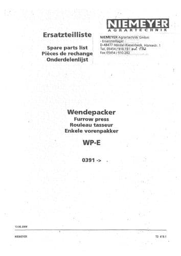 Niemeyer Furrow Press WP-E Parts Manual