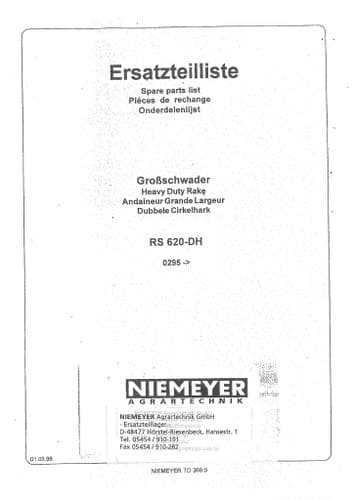 Niemeyer Heavy Duty Rotary Rake RS620DH Parts Manual