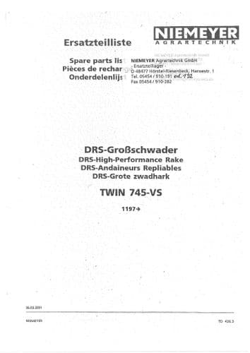 Niemeyer High Performance Rake Twin 745VS Parts Manual