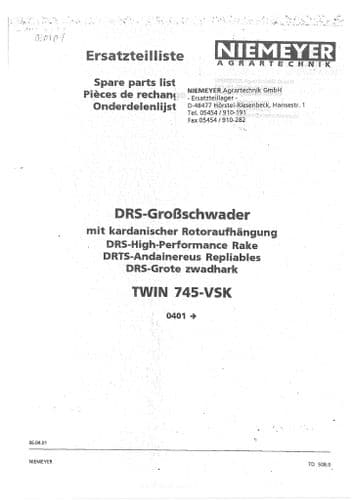 Niemeyer High Performance Rake Twin 745VSK Parts Manual