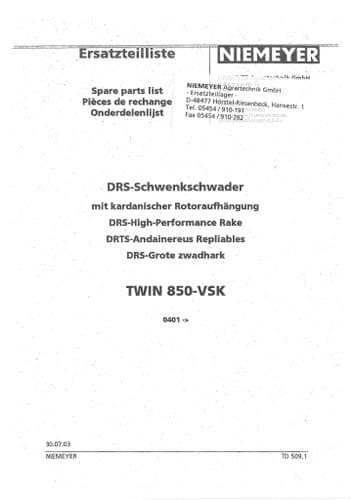 Niemeyer High Performance Rake Twin 850VSK Parts Manual