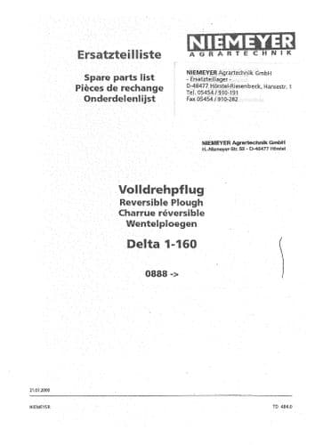 Niemeyer Reversible Plough Delta 1-160 Parts Manual