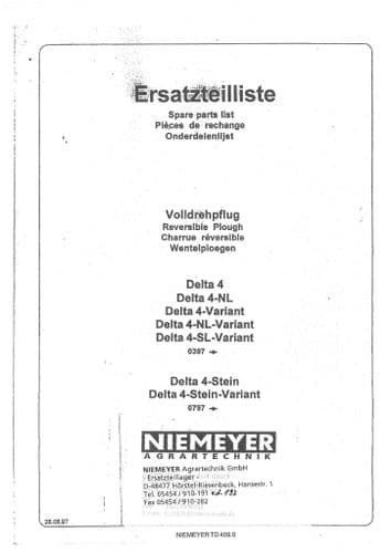 Niemeyer Reversible Plough Delta 4 Parts Manual