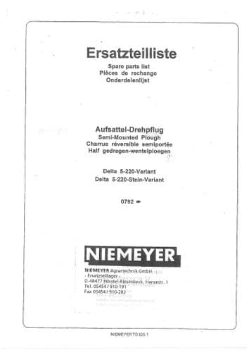 Niemeyer Reversible Plough Delta 5-220 Variant Parts Manual