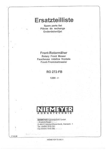 Niemeyer Rotary Front Mower RO272FB Parts Manual
